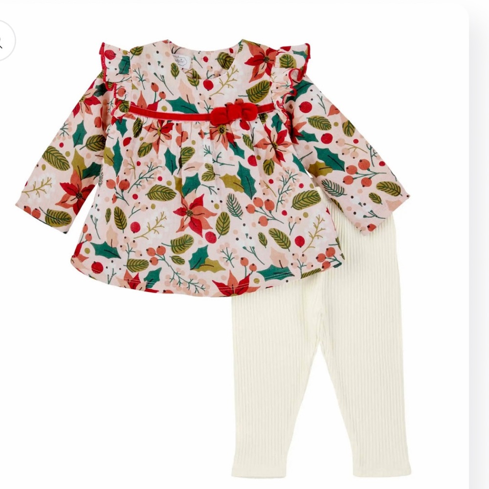 NEW! Mud Pie Baby Girl Fall Floral’s Tunic & Leggings Cream Red Green Size 3-6M